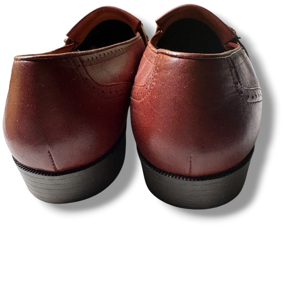 Carriage Court Womens Cognac Brown Leather Kiltie Loafers Brogue Buckle Shoes - Picture 7 of 11